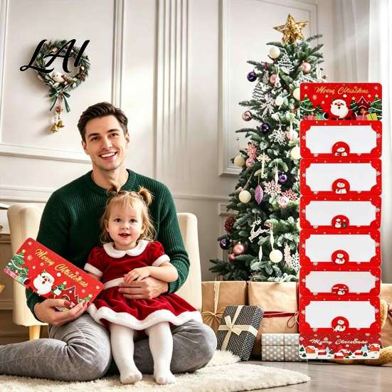 Cardboard Cash Organizer Christmas Gift Envelopes 6 Slots Foldable Money Holder DIY Santa Claus Box Holiday Card Booklet for Xmas Parties,