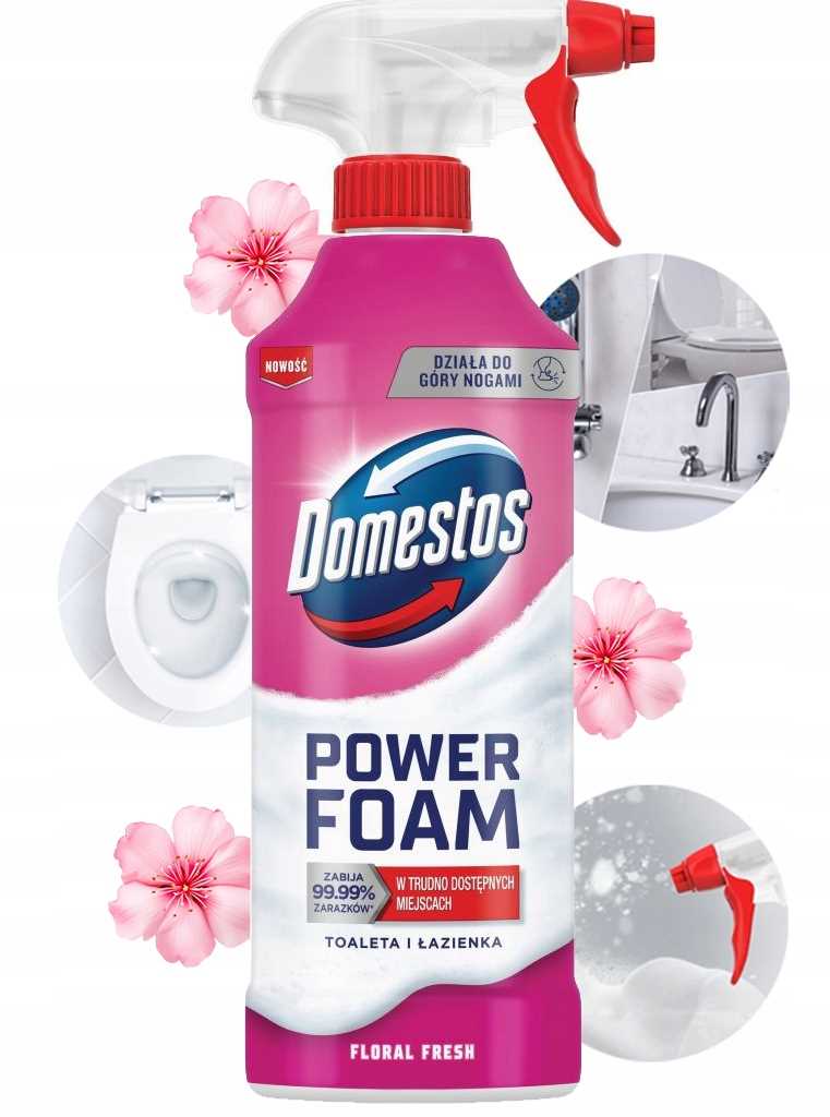 Domestos Power Foam Piana Do Mycia Toalety I Łazienki Floral Fresh 435Ml