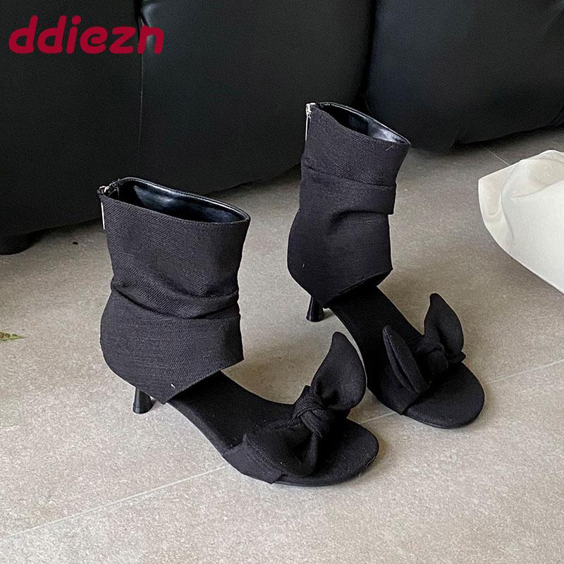 Fashion Fashion Butterfly-Knot Ladies Ankle Boots Shoes With Low Heel Footwear Female Open Toe Women Sandals Booties Zippers Shoes