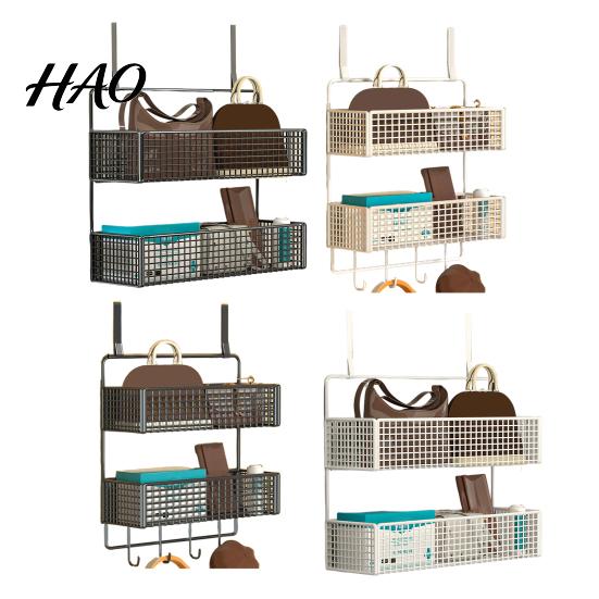 Étagère de rangement suspendue pour chambre à coucher Organisateur de porte avec crochets Construction robuste Conception de cintre en maille Facile à assembler Panier détachable à l'arrière