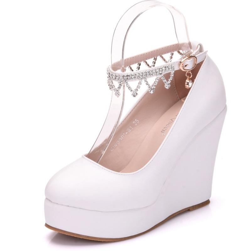 2024 Spring Wedges Women Shoes  Heels Platform Office Party Wedding Pu 10.8cm Shoe Rhinestone Elegant Women Pumps Zapatos Mujer