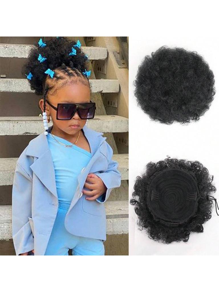 Afro Puff Drawstring Ponytail Hair Buns 1PCS/Pack 6 Inch for Girls Children Black Women Natural Black Kinky Curly Hair Updo Donut Chignon