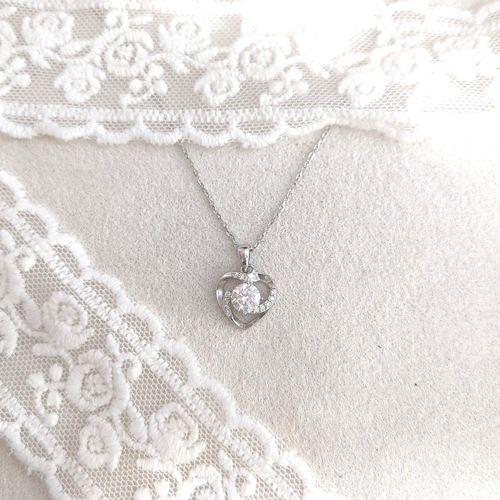 Love Heart Windmill 50-Point Necklace: Women's S925 Sterling Silver Moissanite Pendant.
