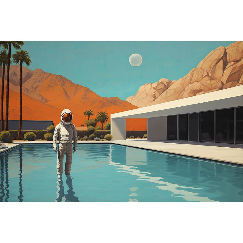 Mid-Century Retro Space S Pool Scene Astronauts Relaxing On Mars Poster Canvas Painting Wall Art Pictures Home Room Decor