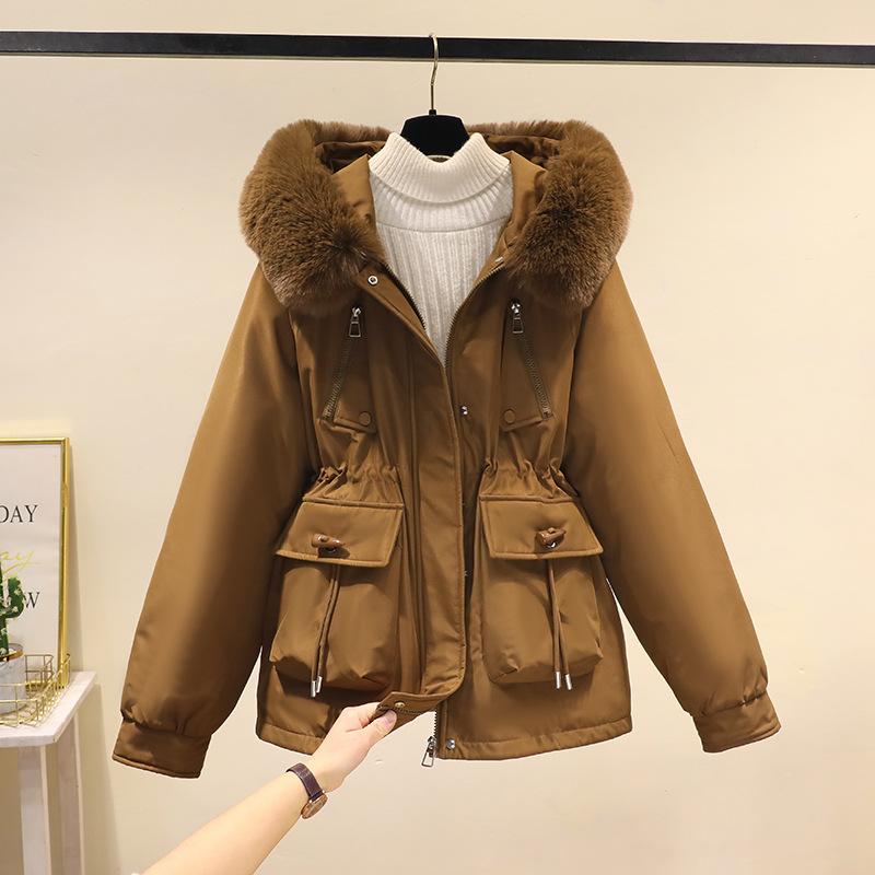 Corner buckle pie overcomes women's autumn and winter new thin down cotton clothes fashionable down thick fur integrated coat