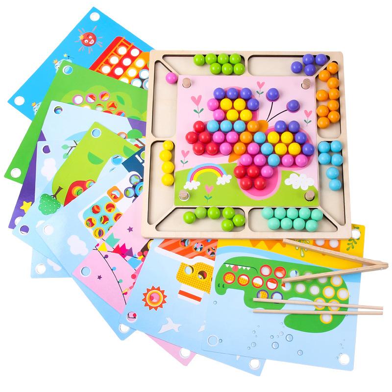 Clip Beads Rainbow Wooden Toys Children Montessori Education Sorting Color Matching Game Fine Motor Training Sensory toy for kid