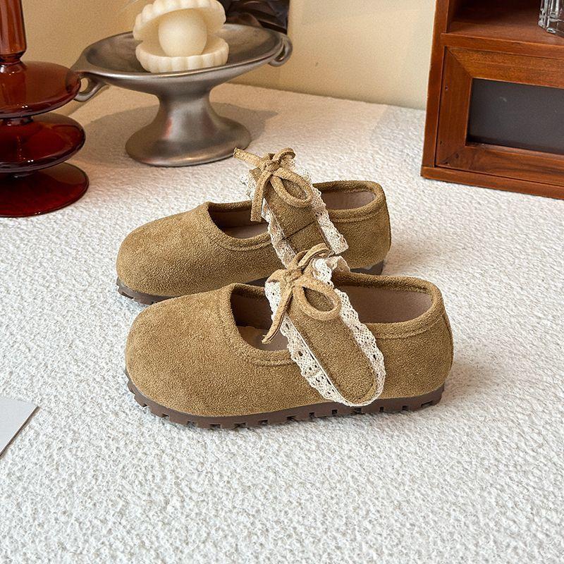 Children's 2025 Spring and Autumn Low Heel Single Shoes Girls' Fashion Academy Versatile Style Solid Color Lace Edge Non-slip Soft Sole Women's