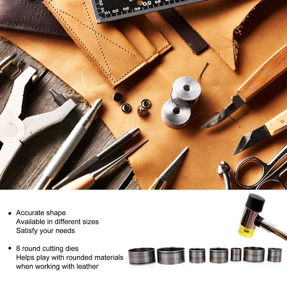 8 stk 25mm til 60mm Størrelsesområde Rund Hulstansesett for DIY Lærhåndverk og Håndlagde Prosjekter