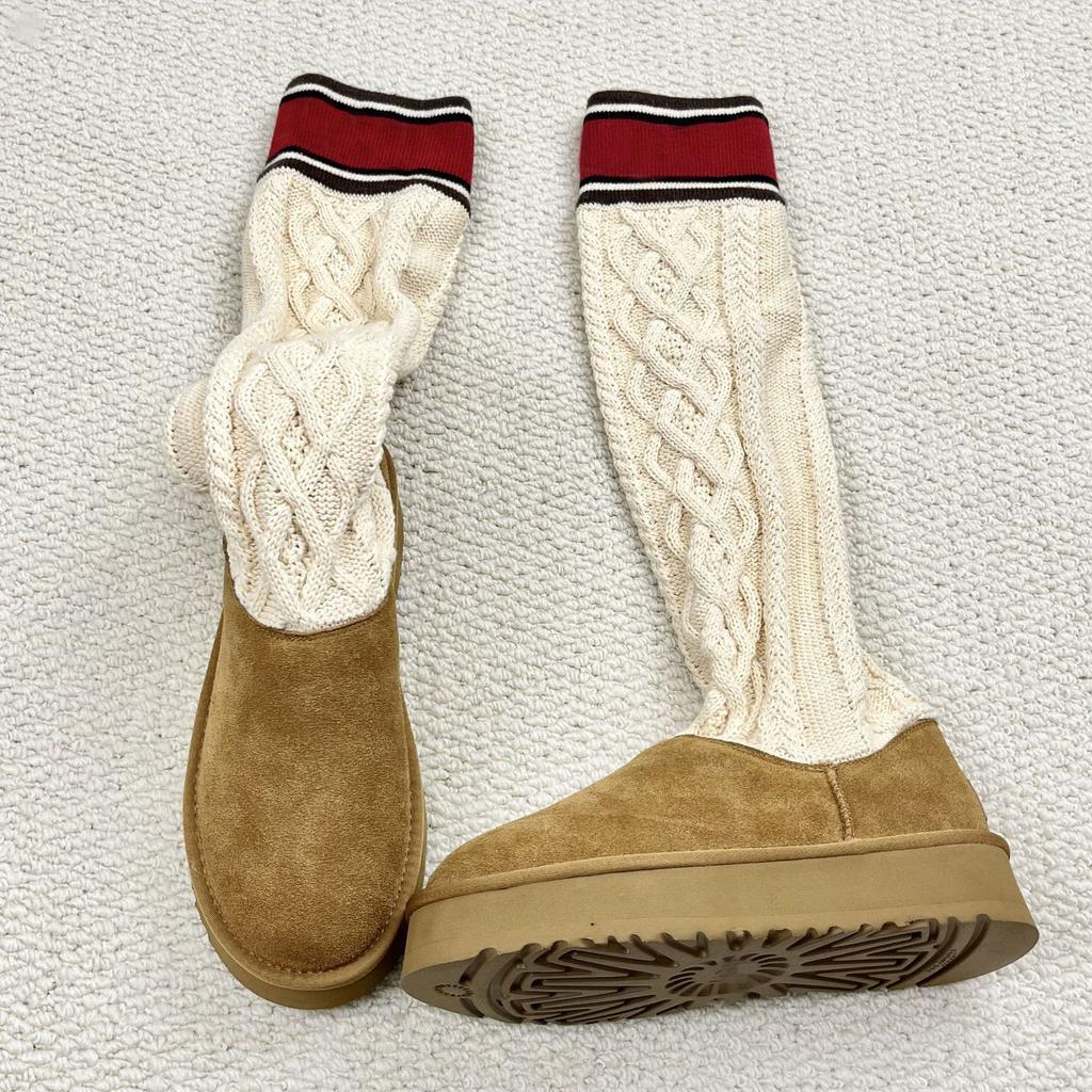 Color Matching Knitted Maillard Leg Warmers and Snow Boots Design Sense Stacking Socks Twist High Boots