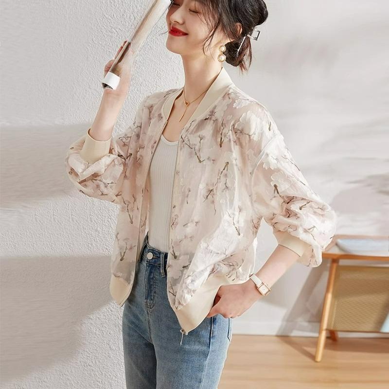 Jacquard Chiffon Sunscreen Clothing Women's Summer All-match Western Style Thin Long-sleeved Small Jacket Jacket