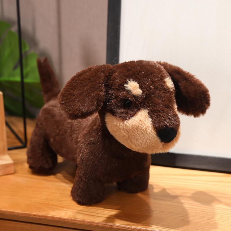 

40cm Simulated Dachshund Puppy Dressed Red Scarf Plush Toy Brown Black Long Body Dog Standing Animal Plushie Birthday Surprise Gift Option