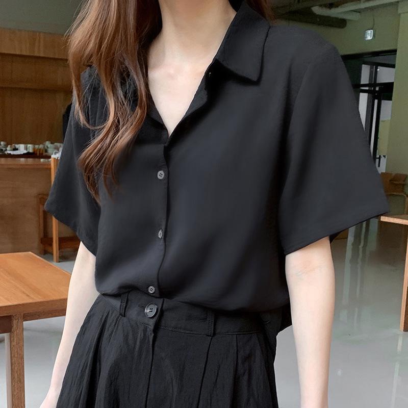 Women's Slim Fit French Drape Solid Color Summer Blouse