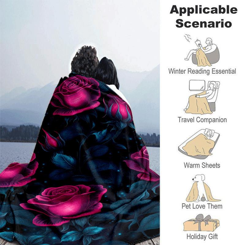 1pc Rose Printing Lightweight Flannel Blanket, Comfortable and Warm Blanket, for Camping Sofa Bed and Couch Office, Suitable for Gift Blanket