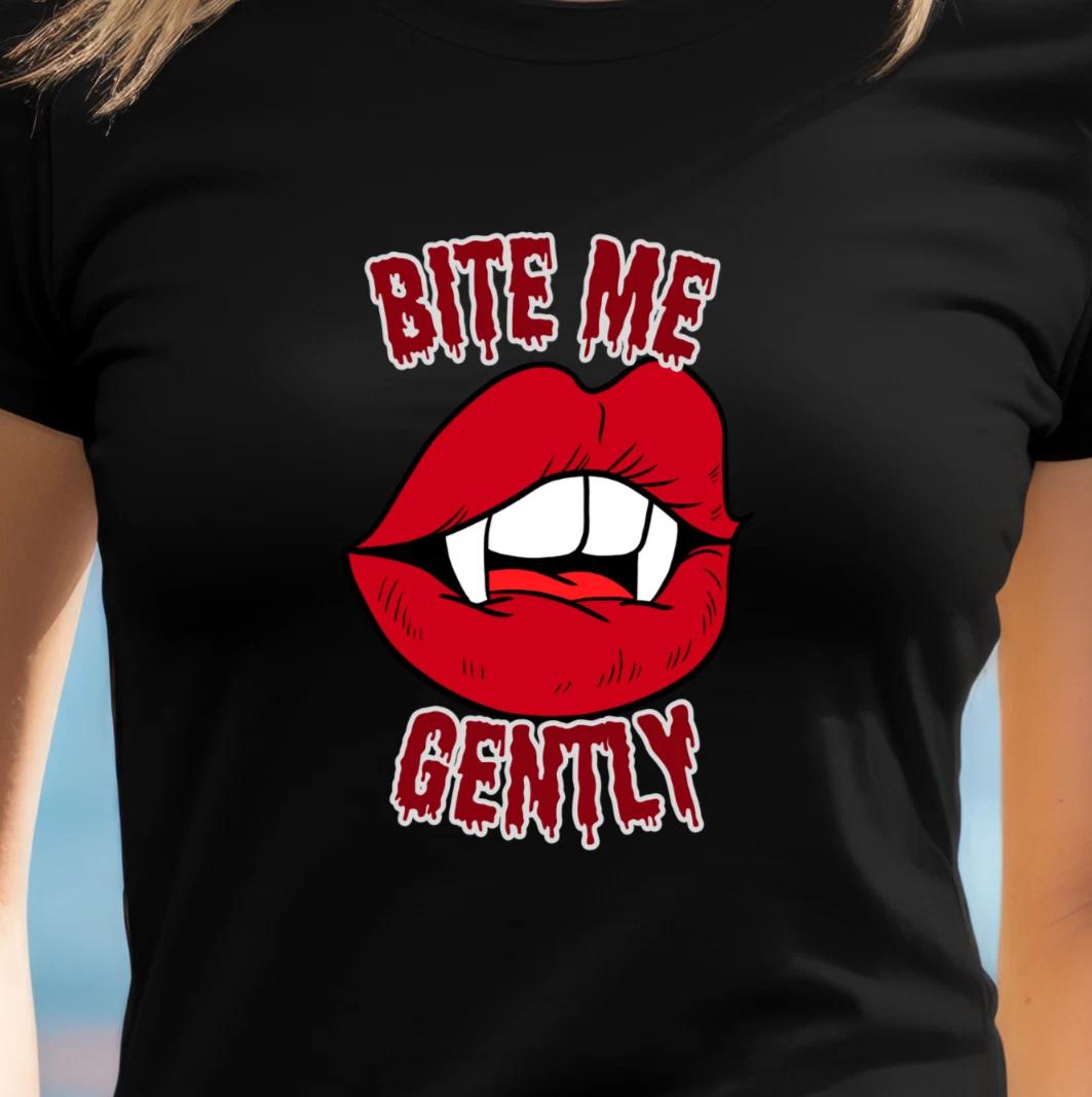 Bite Me Gently Tee | Vampire fang t-shirt, Sexy Halloween Shirt, Fall Party Wear 4XL