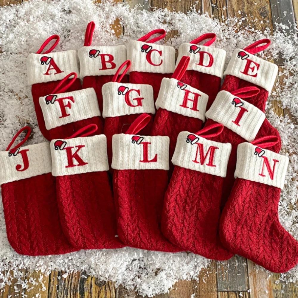 Woven Christmas Socks Woolen Christmas Tree Pendant Letters Christmas Knitting Stocking  Fireplace