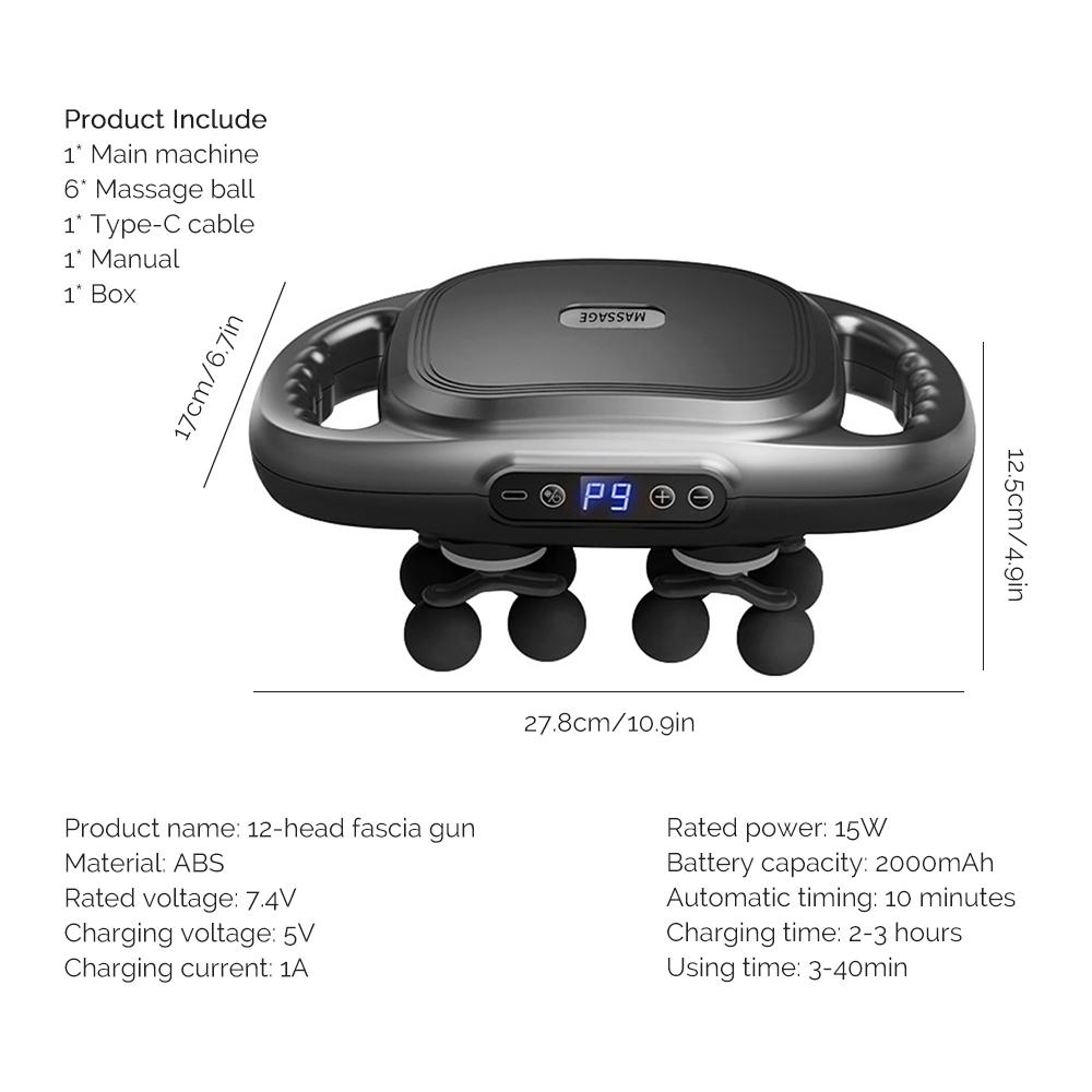 12-Head Fascia Gun High-Frequency Vibration Body Massage Gun Back and Waist Massager Neck Shoulder Massager Muscle Masajeador
