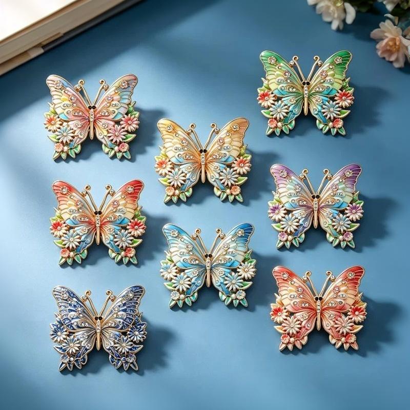 1Pcs Unisex 8-Color Flowers Insects Party Office Brooch Pin Beautiful Butterfly Brooches For Women Gifts Diy Decoration
