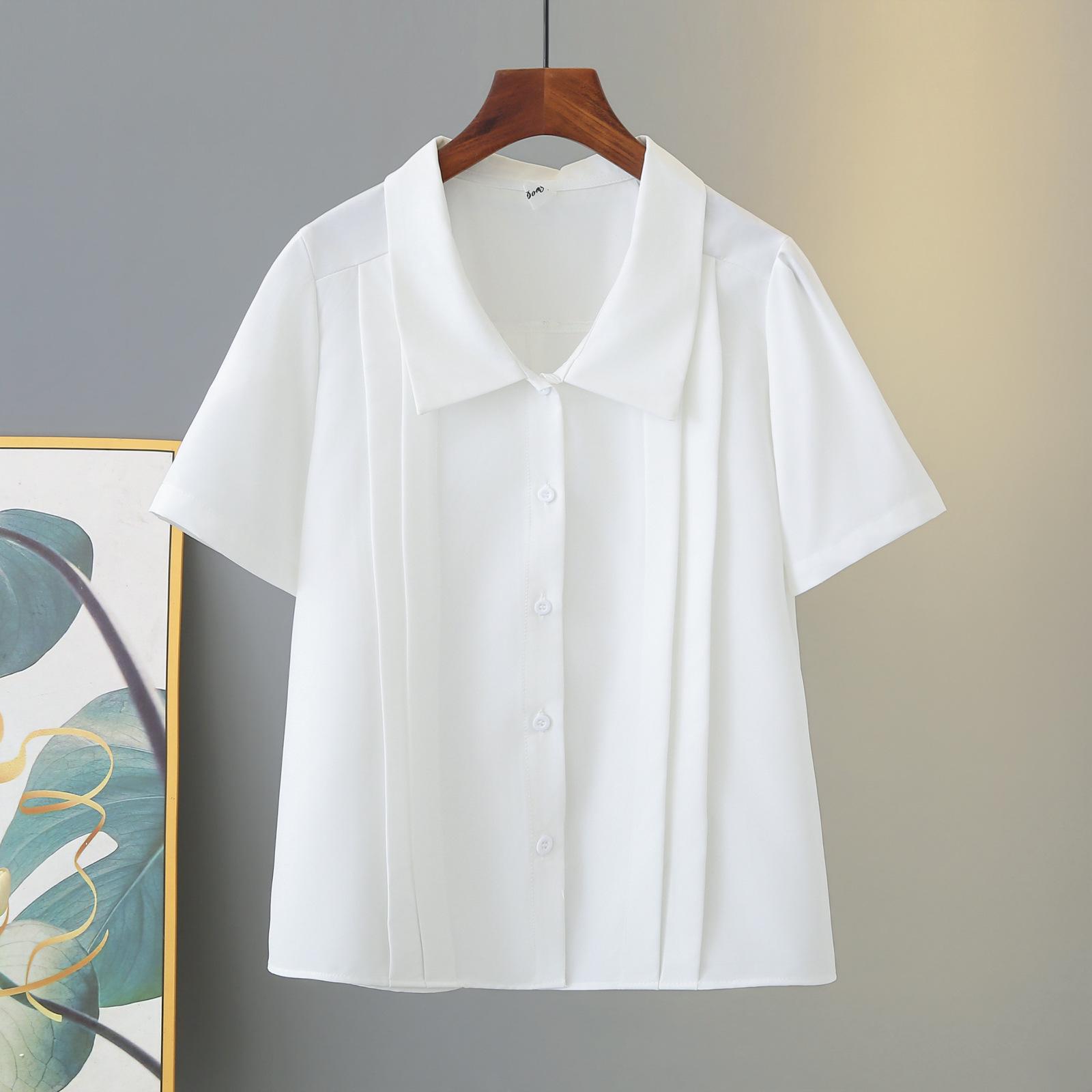 2026 Plus Size Women s Summer Chiffon Pleated Cardigan Short Sleeve Shirt XL белый