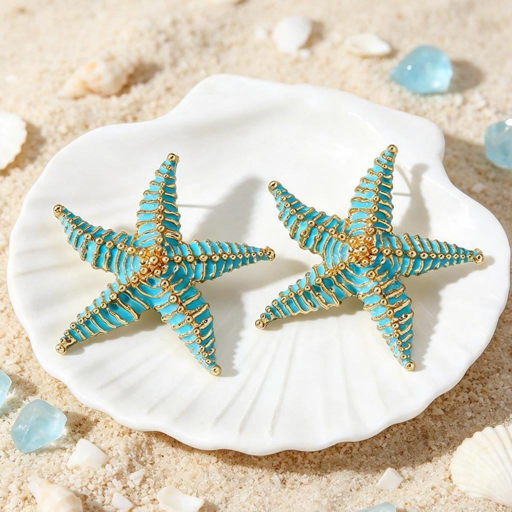 European Starfish Beach Style Earrings: Trendy Metal Drip Oil Fashion for Daily Wear