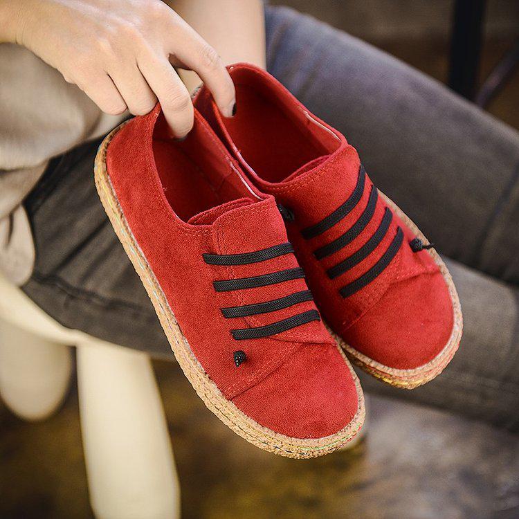 

Lazy shoes women s single shoes sewn retro flat-soled women s shoes foreign trade mother shoes 35 красный