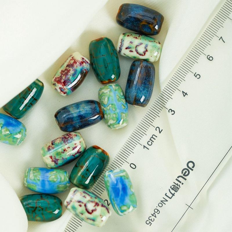 Ceramic jewelry cylindrical high-temperature kiln-turned beads, barrel beads, round beads diy Bracelet and necklace loose beads for women s beading Mixed Color Patterned Bar