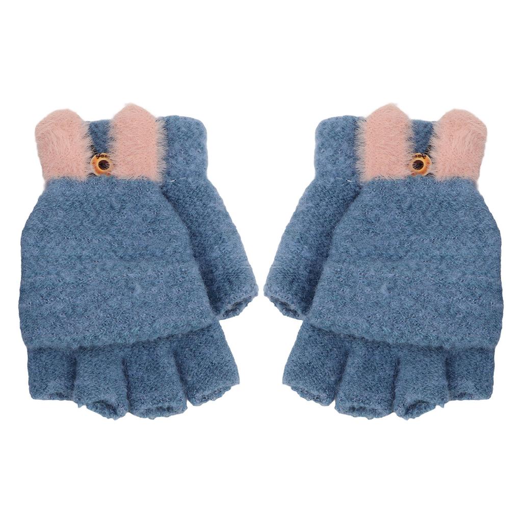5V Heizfäustlinge USB-Stromversorgung mit klappbarer Fingerabdeckung Niedliche Strick Elektrisch beheizte Handschuhe für Winterfahrten Blau