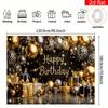 2D Flat Banner 1 Piece Happy Birthday Party Banner Black Gold Silver Crown Balloon Gift Box Pattern
