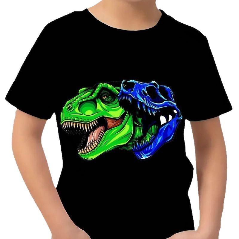 Boys' T-shirt 3D Printed with Tyrannosaurus Rex Fashion Trend Print Short Sleeved Round Neck Summer Quick Drying Shirt