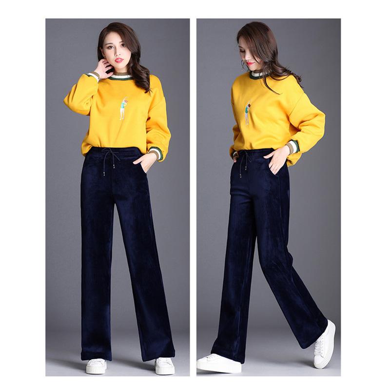 2021 Nové dámské oblečení Černá Vintage Solid Velvet Kalhoty s vysokým pasem dámské Retro volné sametové široké kalhoty