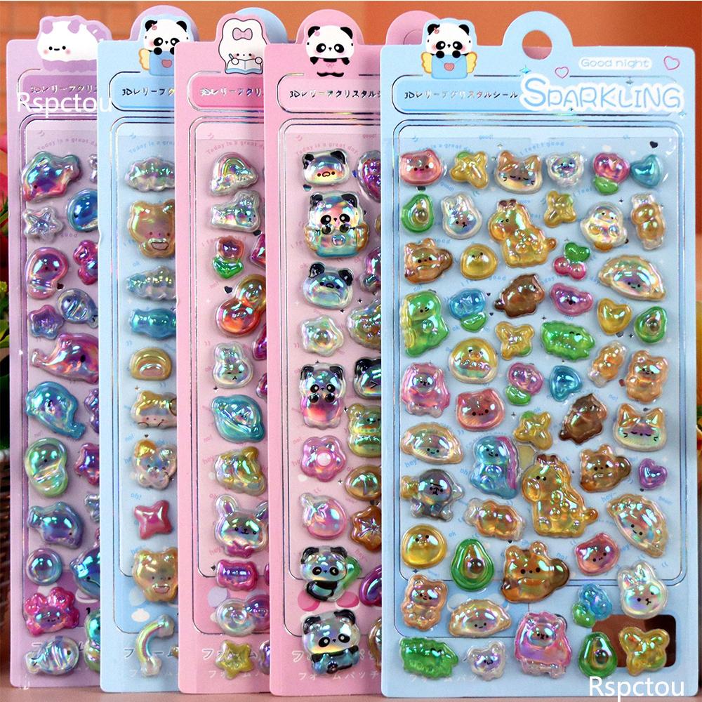 

1pcs Kawaii Cute Animals Sparkling 3D Relief Stickers Cartoon Cat Bear Rabbit Crystal Decals Laptop Guitar Phone Sticker Decor
