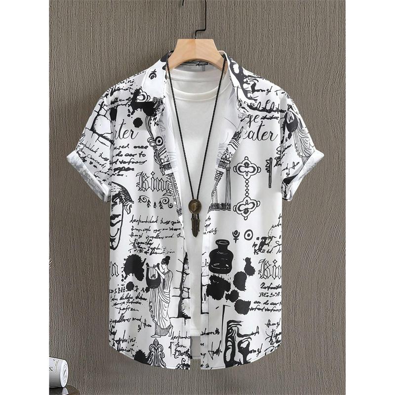 Rocket UFO Pattern Aloha Shirt for Men Women Artistic Abstraction 3D Printed Blouse Kid Short Sleeve Lapel Loose Hawaiian Shirts