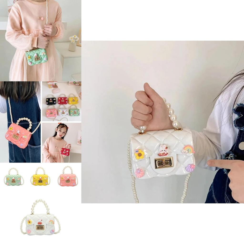 Princess Handbag For Girls With Pearl Jelly Shell Rainbow Design For Daily Use