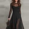 Fashion Temperament Dress Children Autumn and Winter Elegant Splicing Long-sleeved Fishtail Skirt