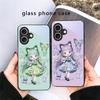 Q-version Blue Butterfly For iPhone 17 Air 16 E 15 Plus 14 Pro Max 13 12 Mini 11 5 6 7 8 Plus XR XSMax SE Black Glass Phone Case