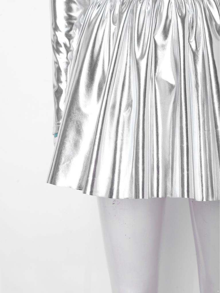 Women Stage Performance Dress Mock Neck Long Sleeve Shoulder Boards Sequin Hearts Metallic Tulle Lining Back Invisible Zipper for Halloween Party