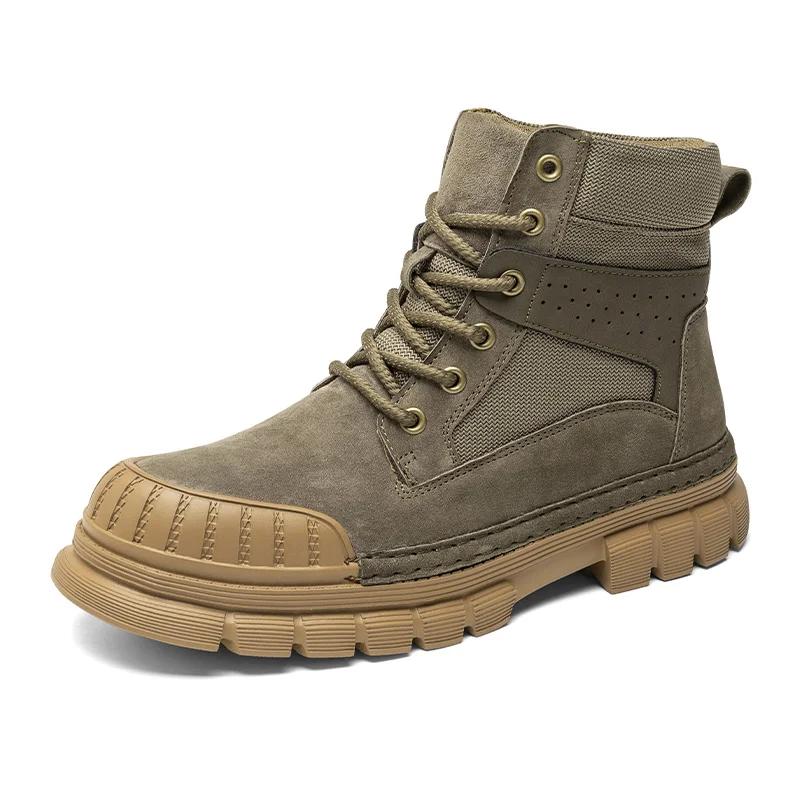 Fashion Lace-Up High Top Leather Sneakers Autumn Men's Motorcycle Boots Brand Men New Arrival Walking Boots Winter Men's Basic Boots