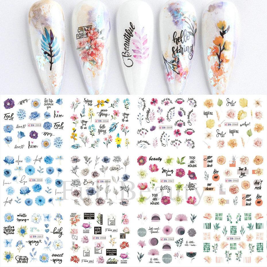Nail Art Stickers Ins Spring And Summer Flower And Grass Series Zou Ju Flower Watermark Nail Stickers