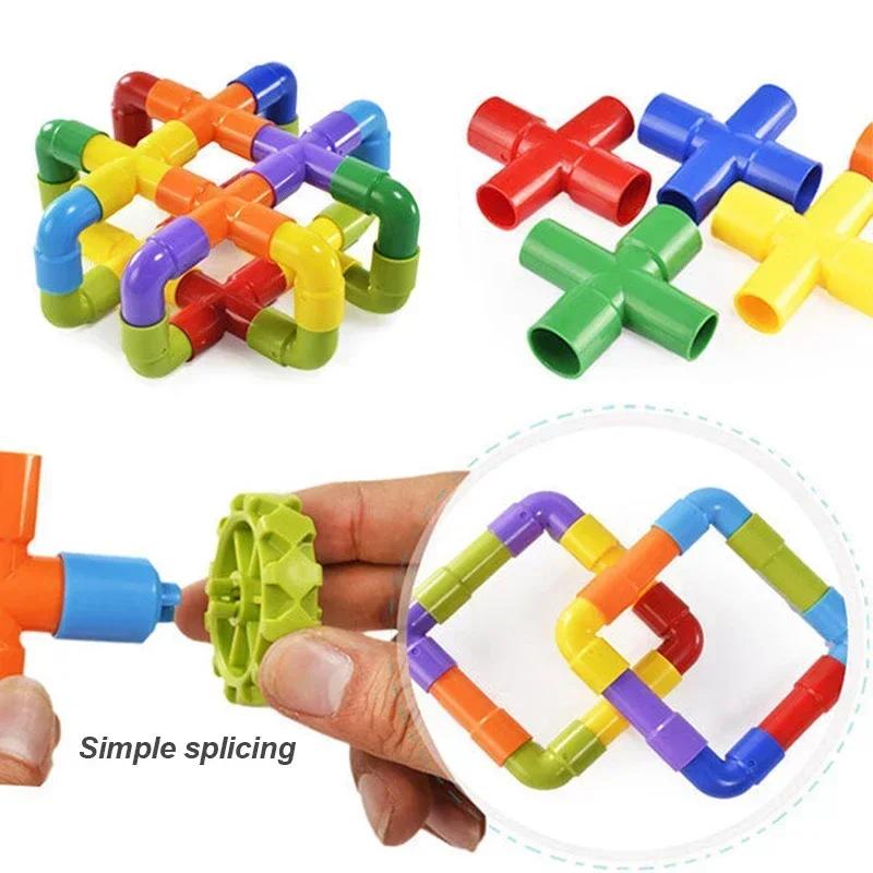 Kids' Plastic Water Pipe Building Blocks Toys Assembly Educational Playsets For Boys Aged 3-4-6 Years Old Creative Connector
