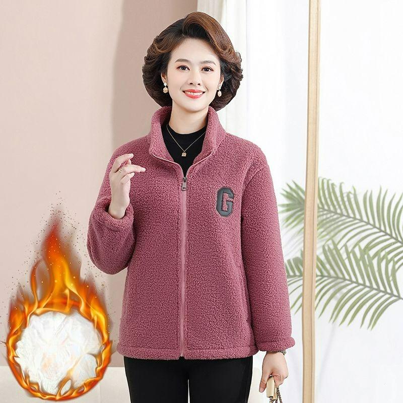 

Женская куртка из гранулированного флиса из овечьей шерсти на осень, в западном стиле, плюс флисовый свитер, женская повседневная куртка большого размера, топ L розовый