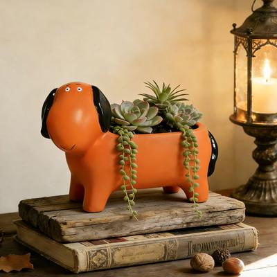 Cute Little Dog Flowerpot Green Potted Plants Vase Container Home Courtyard Garden Decoration Resin Handicrafts Ornament Gift