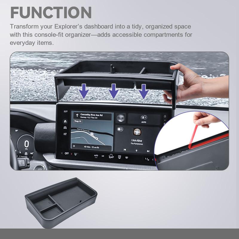 Center Console Dashboard Organizer for 2025-2026 Ford Explorer 13.2-Inch Behind Screen Dash Board Tray Phone Holder Accessories