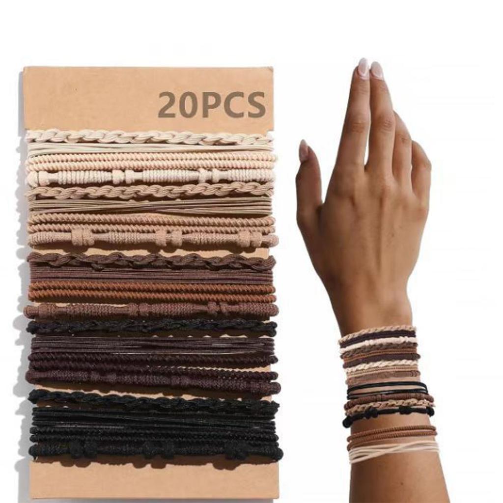 Fashionable Styles Elastic Hair Ties 20Pcs Sturdy Stretch Ponytail Holders for Women and Girls with Thin or Curly Hair