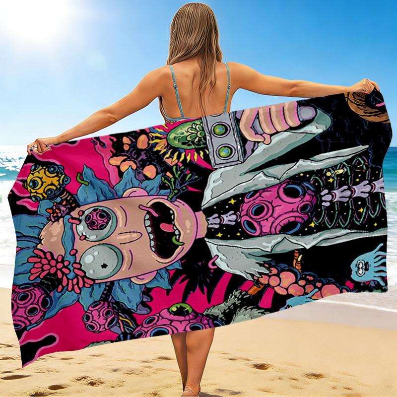 1Pc Alien Rick Morty Adventure Beach Towel Quick Dry Multiuse For Beach Pool Gym Yoga Home Travel Christmas Halloween Xmas Gift L1417