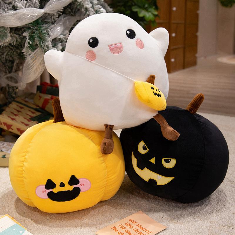 Halloween Pumpkin Ghost Plush Toys Soft Cozy Cartoon Ghost Throw Pillow Back Cushion Funny Halloween Home Decor Kids Gift