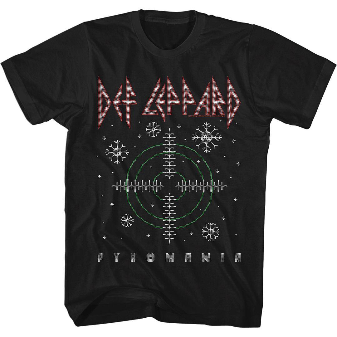 Def Leppard Pyromania Christmas Snowflakes Men T Shirt Rock Music Band Merch XXL