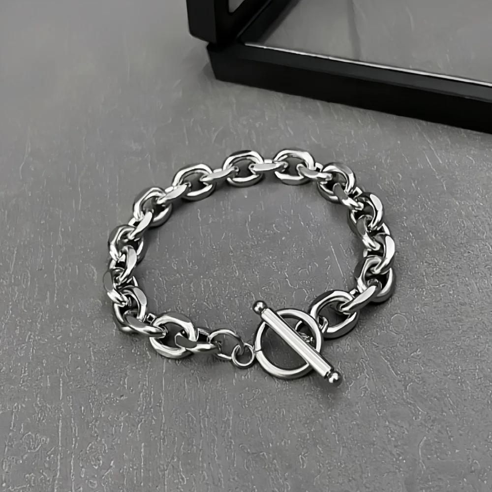 Simple Stainless Steel Men Bracelet INS Silver Color OT Buckle O-Circle Chain Bracelet Fashion Women Jewelry Fashion Accessories