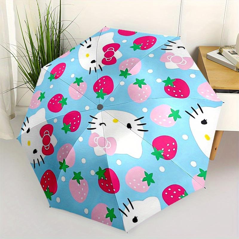 

1pc Hello Kitty Strawberry Pattern Umbrella with Plastic Handle,Suitable for All Seasons Home Travel Outdoor UmbrellaSanlio537