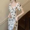 Coffee Break French Backless Dress Women's Summer Temperament Long Dress Waist Thin Gentle Wind Floral Skirt Pure Desire