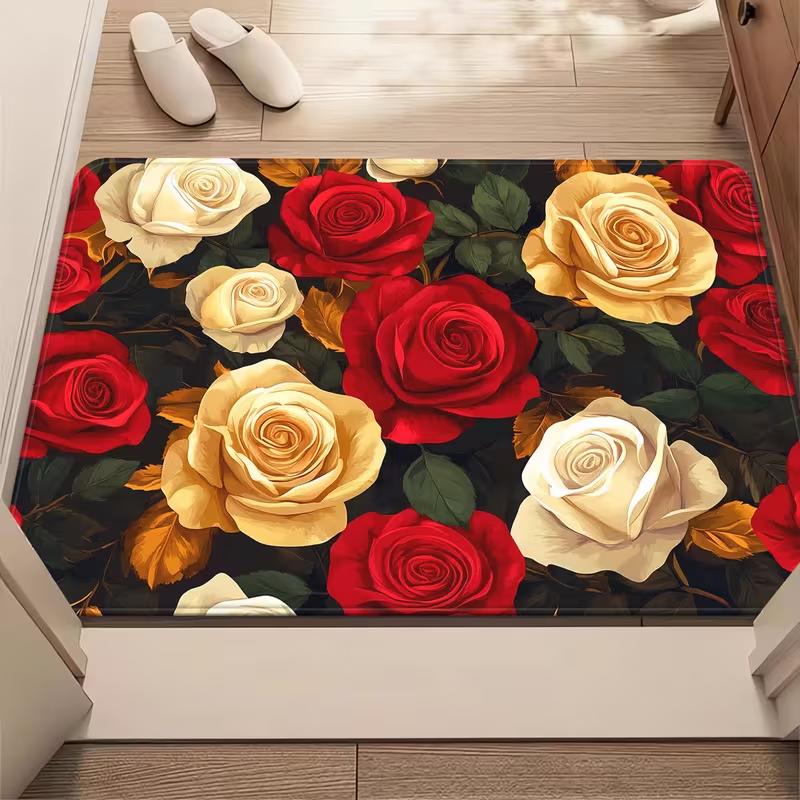 Spring Door Mat Hello Spring Flower Tulip Pattern Entrance Rug Modern Home Indoor Outdoor Decor Soft Non-Slip Welcome Carpet