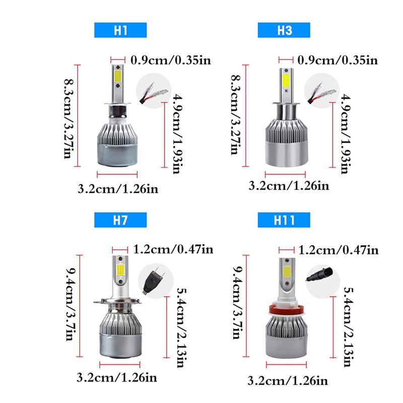 H1 H7 H11 Cob Car Led Headlight Bulbs Hi-Lo Beam 36W 16000Lm 6000K Led Car Light